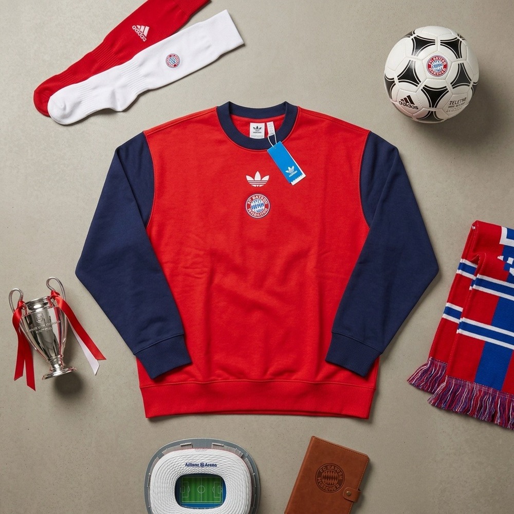 adidas Originals FC Bayern Munich LFSTLR Crew Sweatshirt Red Blue Men's 2XL NWT